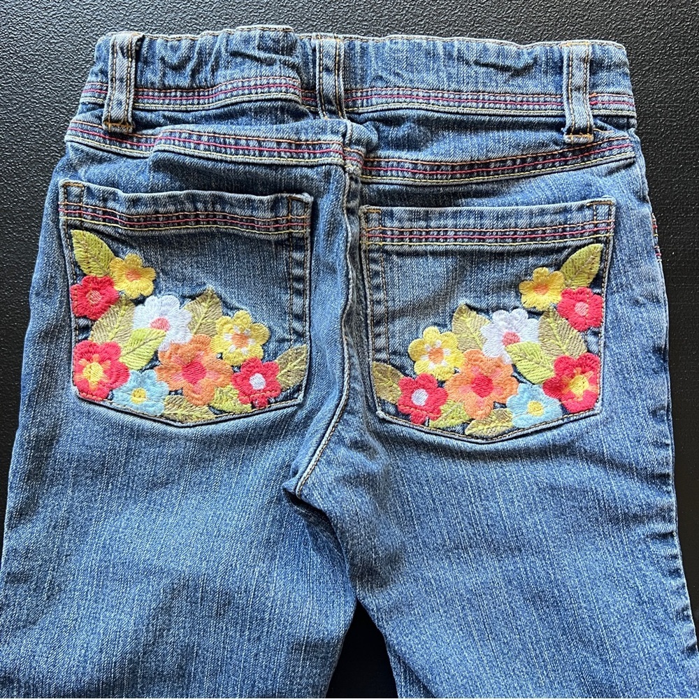 Y2K Gymboree Floral Embroidered Denim Capri Jeans Girls Size 5 - Picture 6 of 10